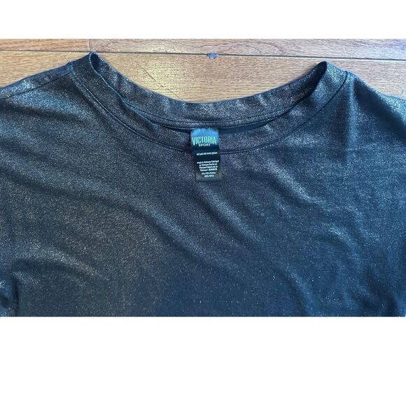 Victoria Secret Sport Black & Gold Shimmer Crop top Size XS Oversized - Picture 2 of 10